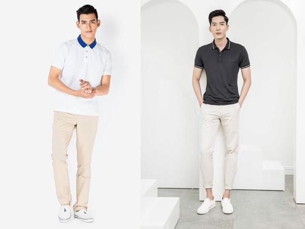 Áo polo mix với quần kaki và giày Nike mang đến vẻ đẹp nam tính, sành điệu