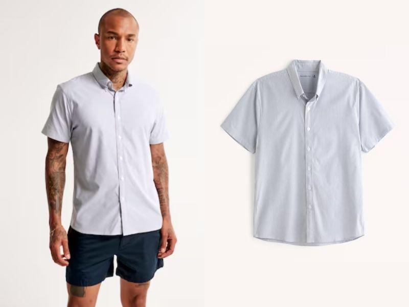 Phối áo sơ mi xám nam với quần short