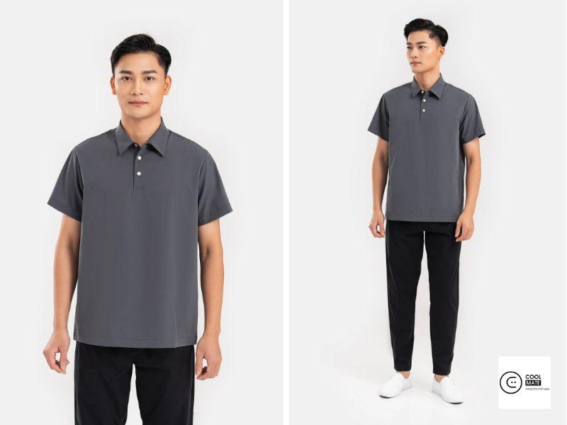 Áo sơ mi xám với quần jogger