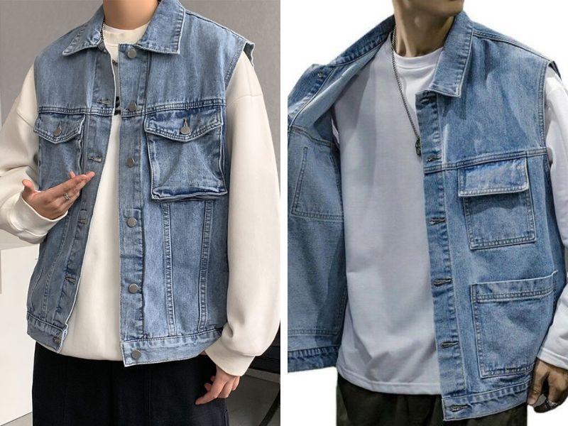 Phối hoodie với áo khoác gile jean