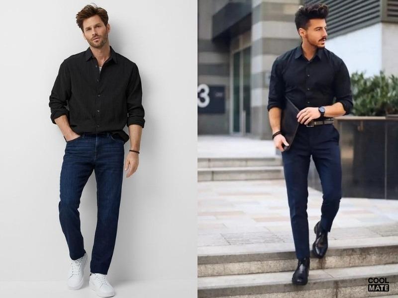 Đen & xanh dương tạo nên set đồ tươi mát, trẻ trung
