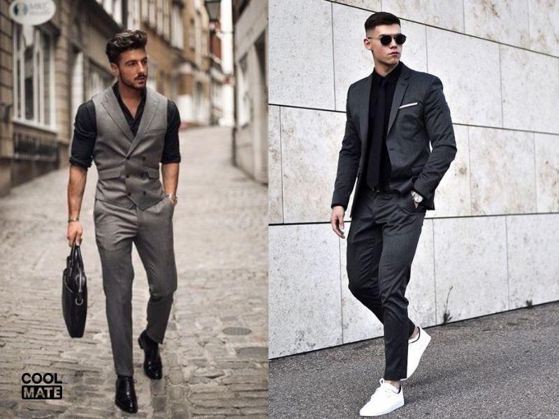 Phối áo sơ mi đen cùng vest thanh lịch: Trẻ trung nhưng vẫn lịch thiệp.