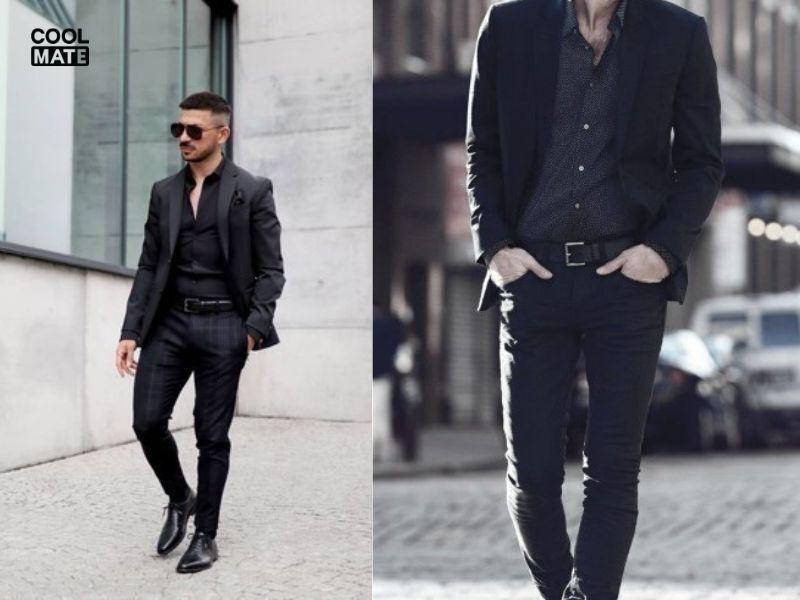 Phối áo sơ mi đen cùng blazer lịch lãm: Sang trọng và nam tính.