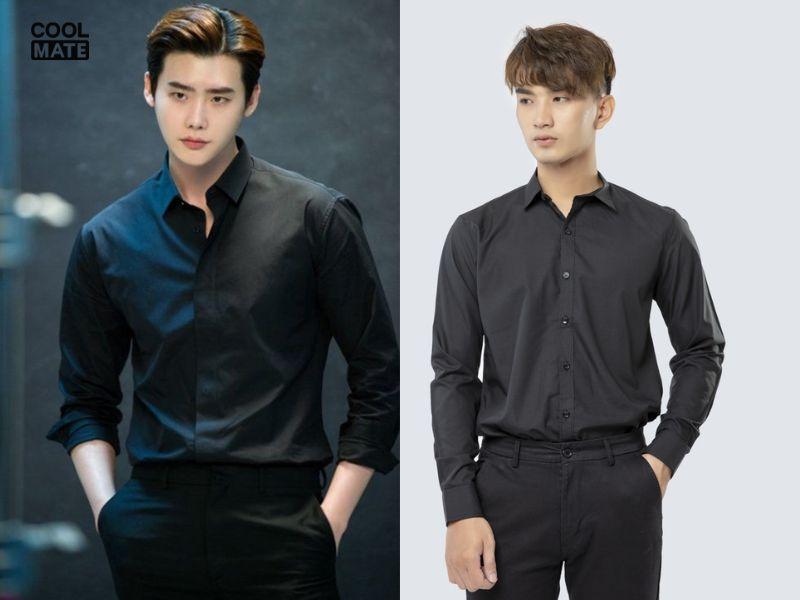 Phối đồ áo sơ mi đen nam phong cách “tone sur tone”: Gọn gàng và tinh tế.