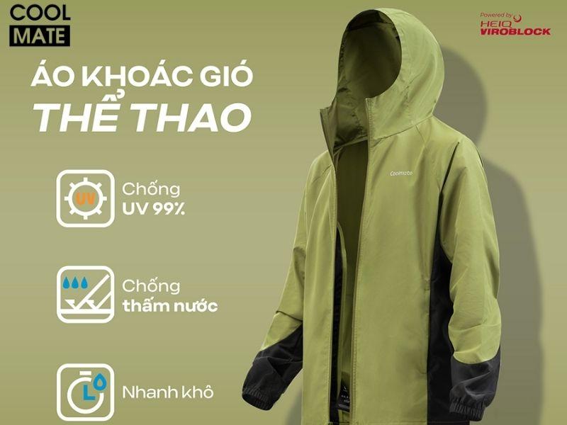 Áo khoác gió thể thao phối màu Coolmate chống tia UV