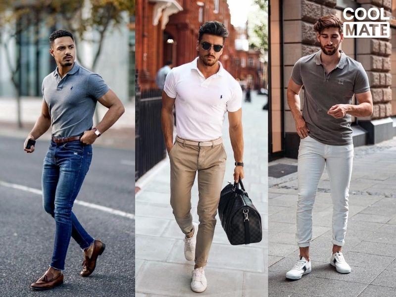 Phối áo polo với các kiểu quần jeans hoặc quần kaki cá tính 