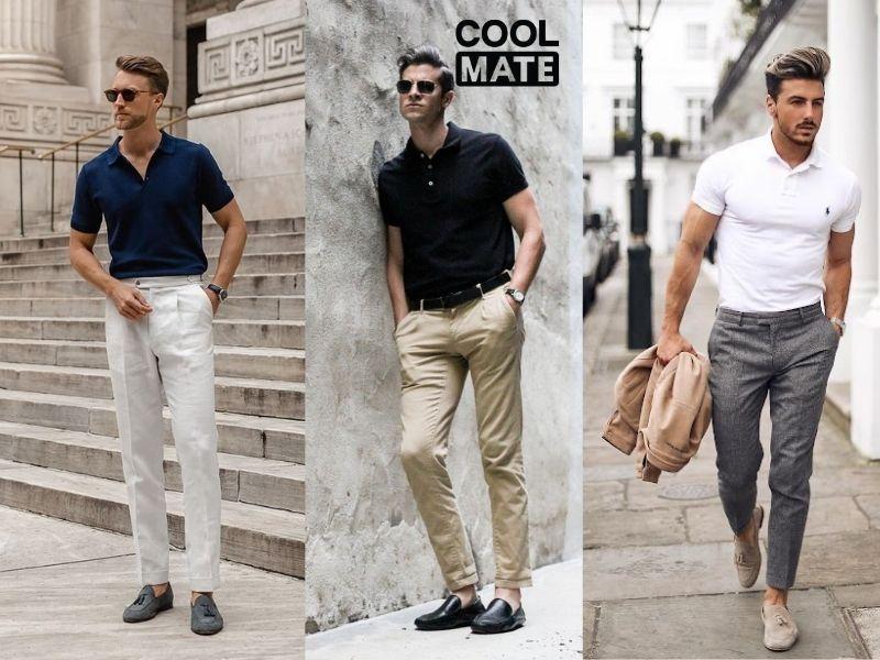 Áo polo nam cùng quần tây hoặc suit thanh lịch, chuyên nghiệp 