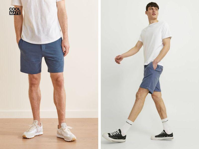 Cách phối đồ với quần nam xanh dương và áo thun trắng