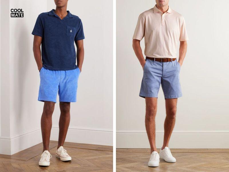 Cách phối đồ với quần short nam xanh dương và áo polo