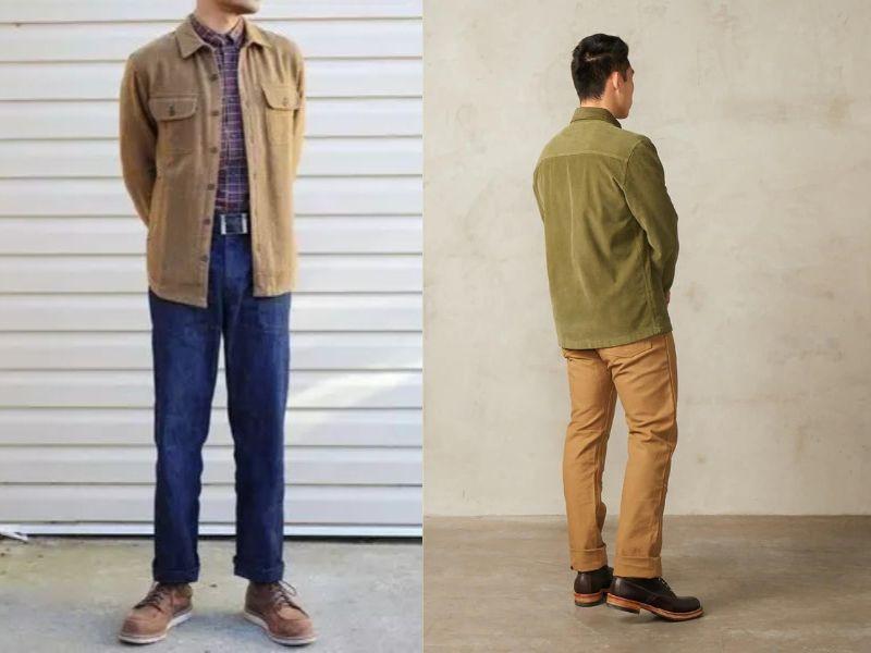 Có ngay một outfit chững chạc khi phối áo khoác kaki và sơ mi