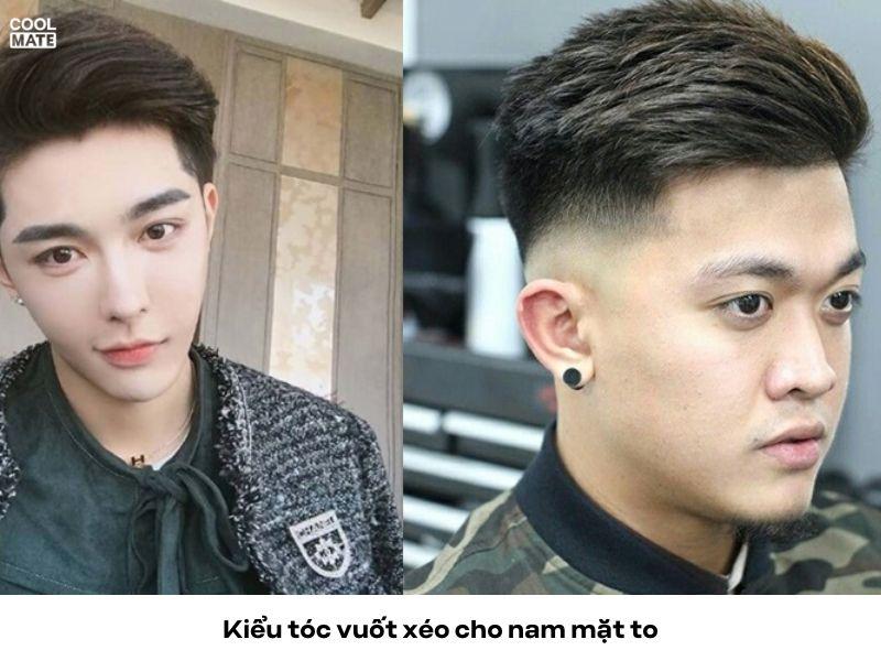 Kiểu tóc vuốt xéo giúp tạo vẻ ngoài thanh mảnh cho nam mặt to