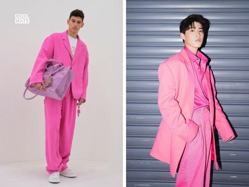 Ảnh minh họa cách phối blazer và quần âu tone sur tone màu Magenta