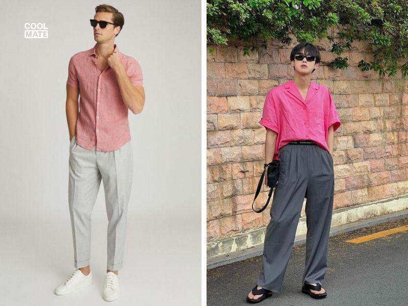 Ảnh minh họa cách phối áo sơ mi màu magenta với quần âu