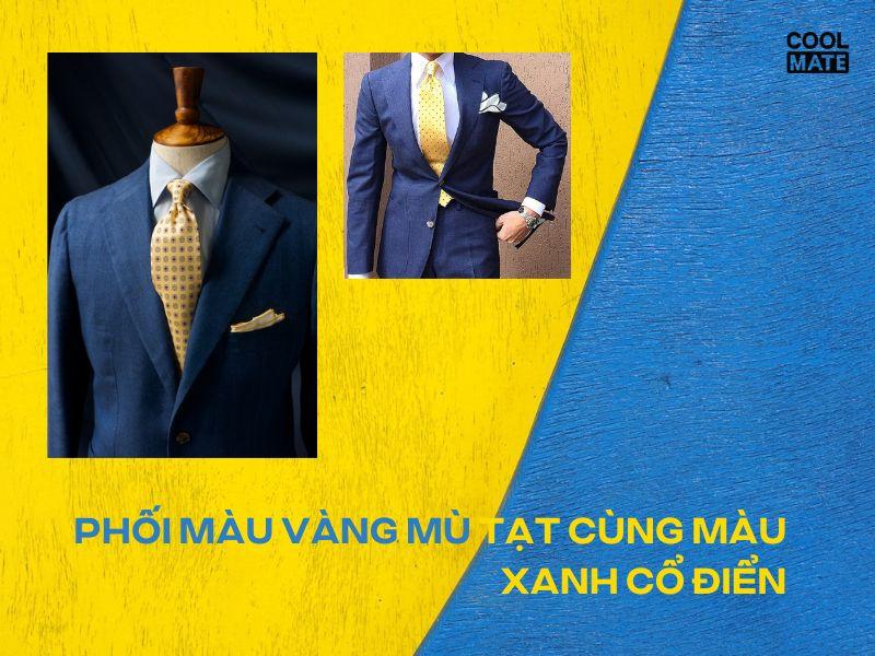 Phối màu vàng mù tạt với màu xanh cổ điển