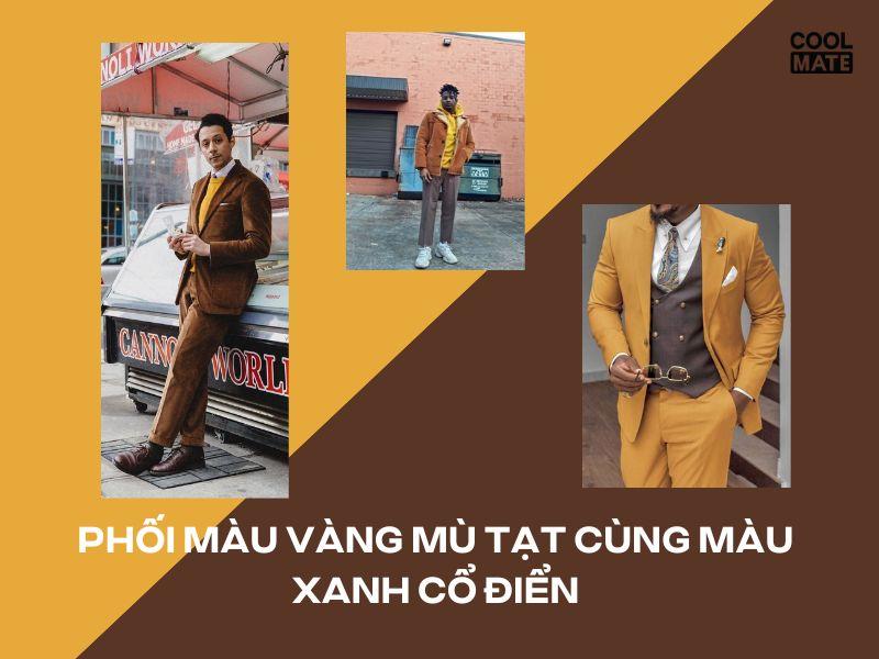 Phối màu vàng mù tạt cùng với màu nâu