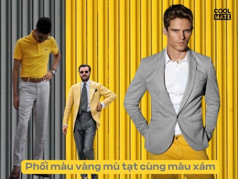 Phối màu vàng mù tạt cùng màu xám