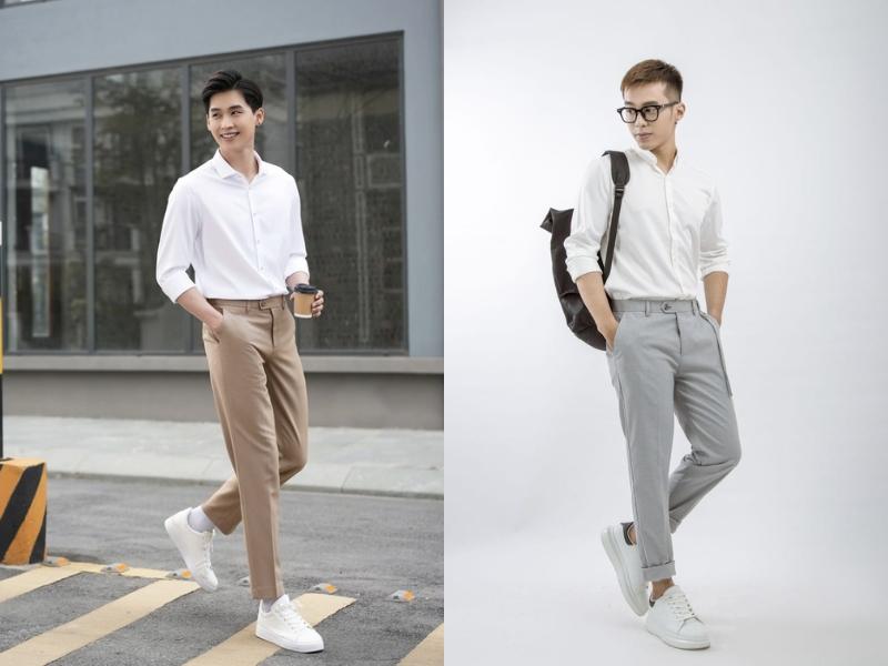 Phối giày trắng với quần áo nam