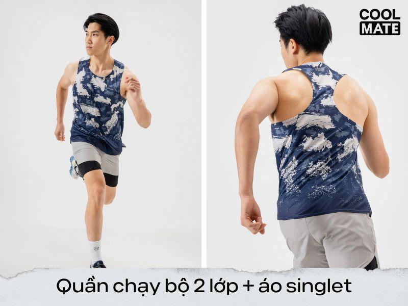 Phối đồ: quần chạy bộ nam 2 lớp + áo singlet