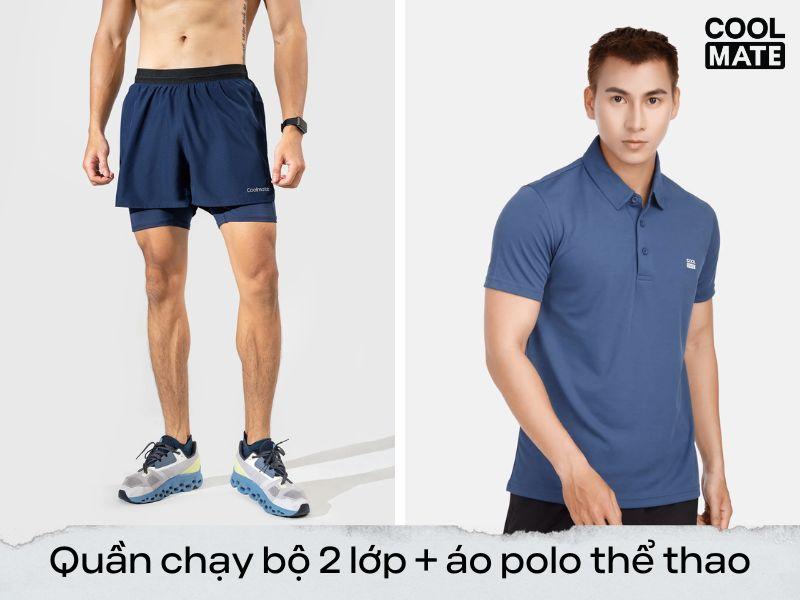Phối đồ: quần chạy bộ nam 2 lớp + áo polo thể thao
