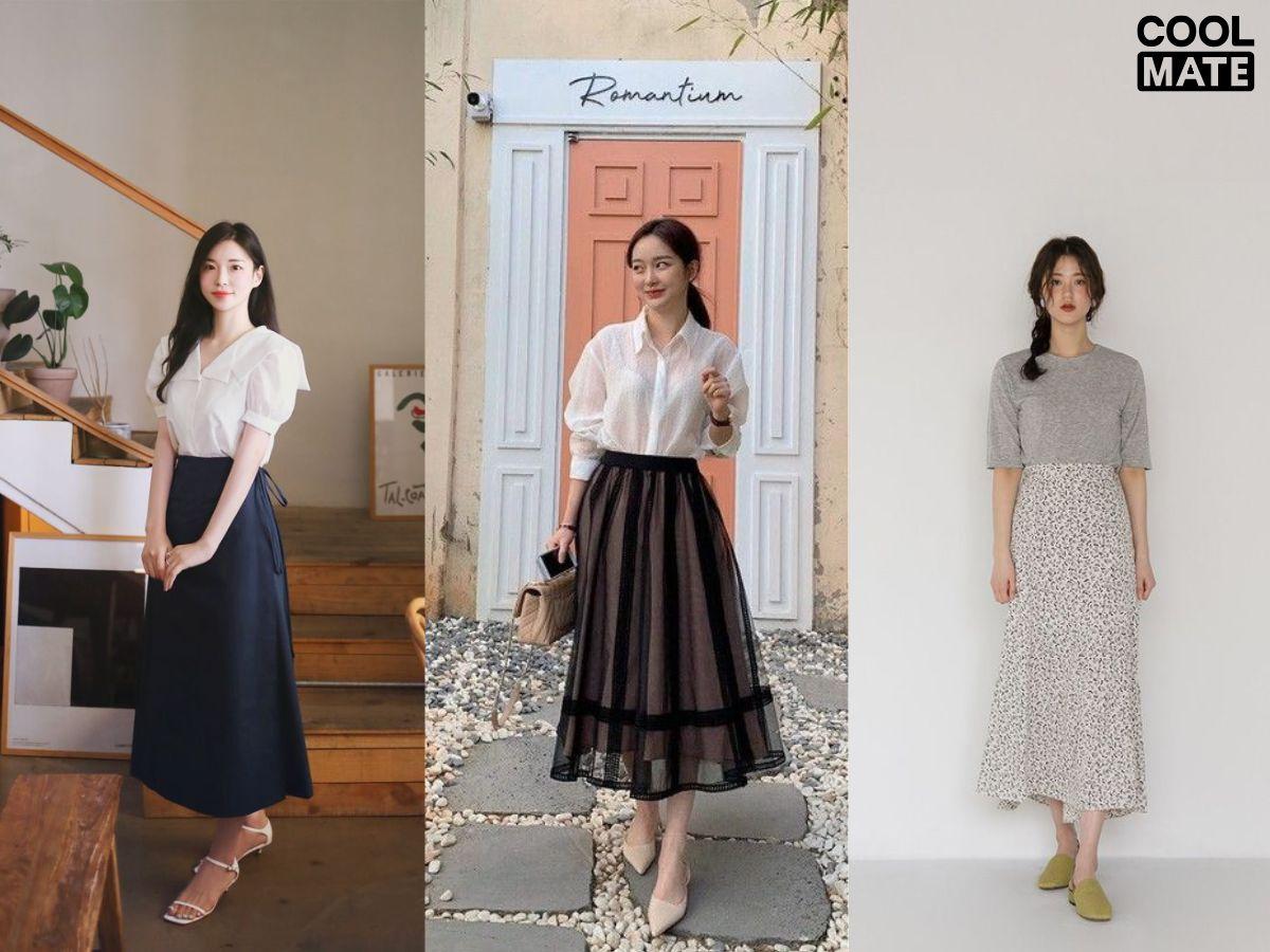 Chân váy midi mang đến vẻ ngoài thanh lịch
