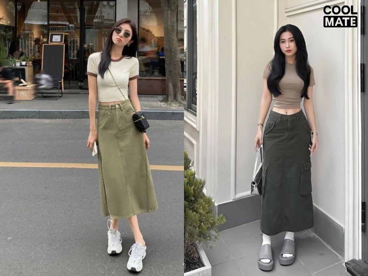 Chân váy kaki dáng chữ A
