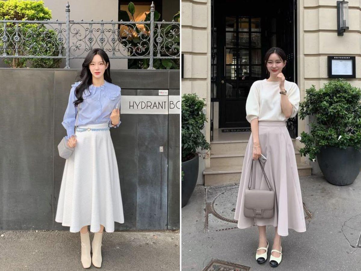 Chân váy công sở phối với giày