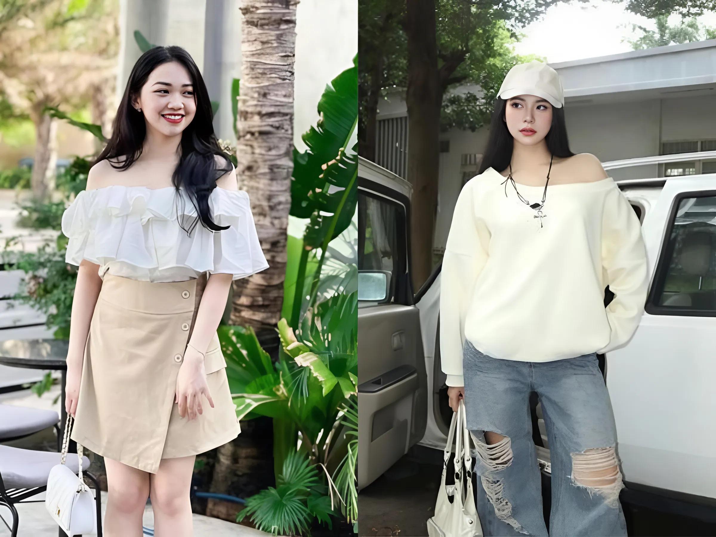 Áo Trễ Vai Quyến Rũ + Chân Váy/Quần Jeans