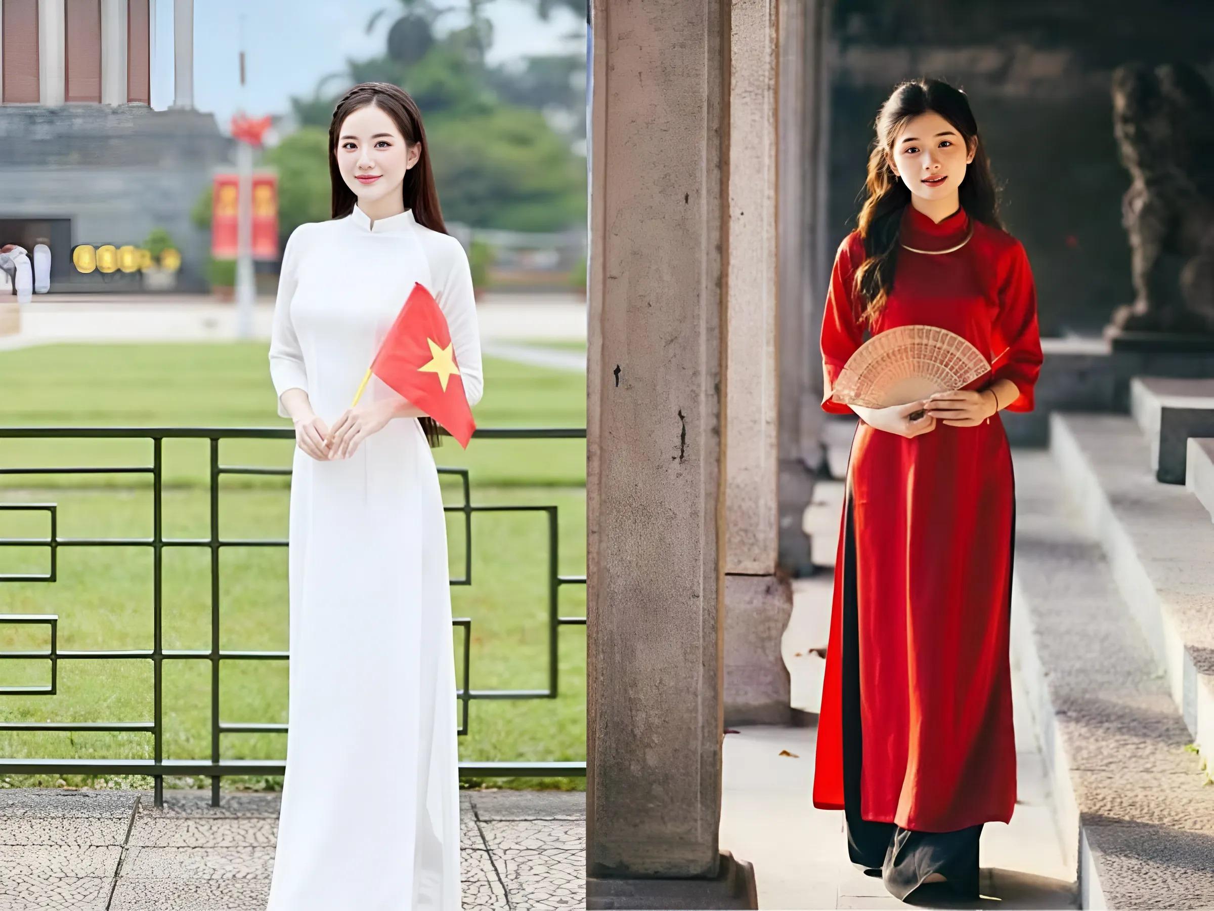 Mẫu mặc áo dài truyền thống với kiểu tóc thanh lịch