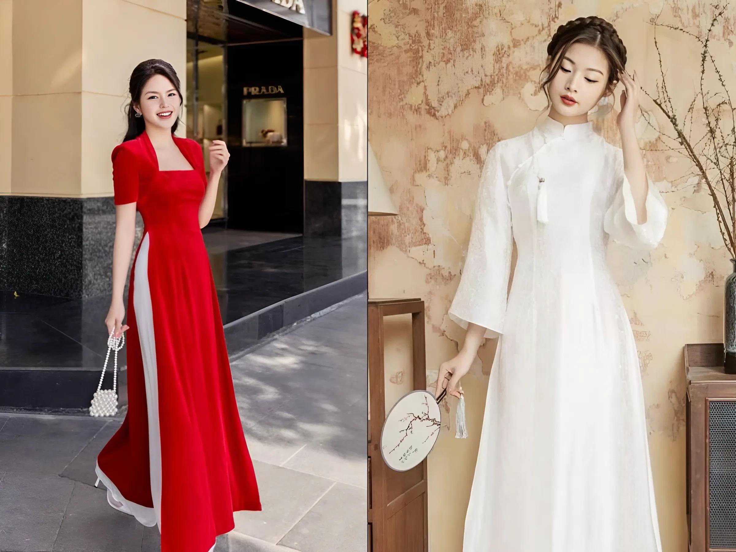 Mẫu mặc áo dài truyền thống với kiểu tóc năng động