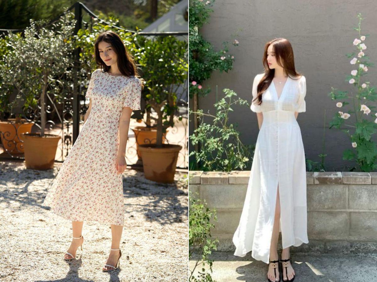 Váy chữ A, váy xòe nhẹ hoặc các mẫu có điểm nhấn ở phần eo cao là những lựa chọn lý tưởng