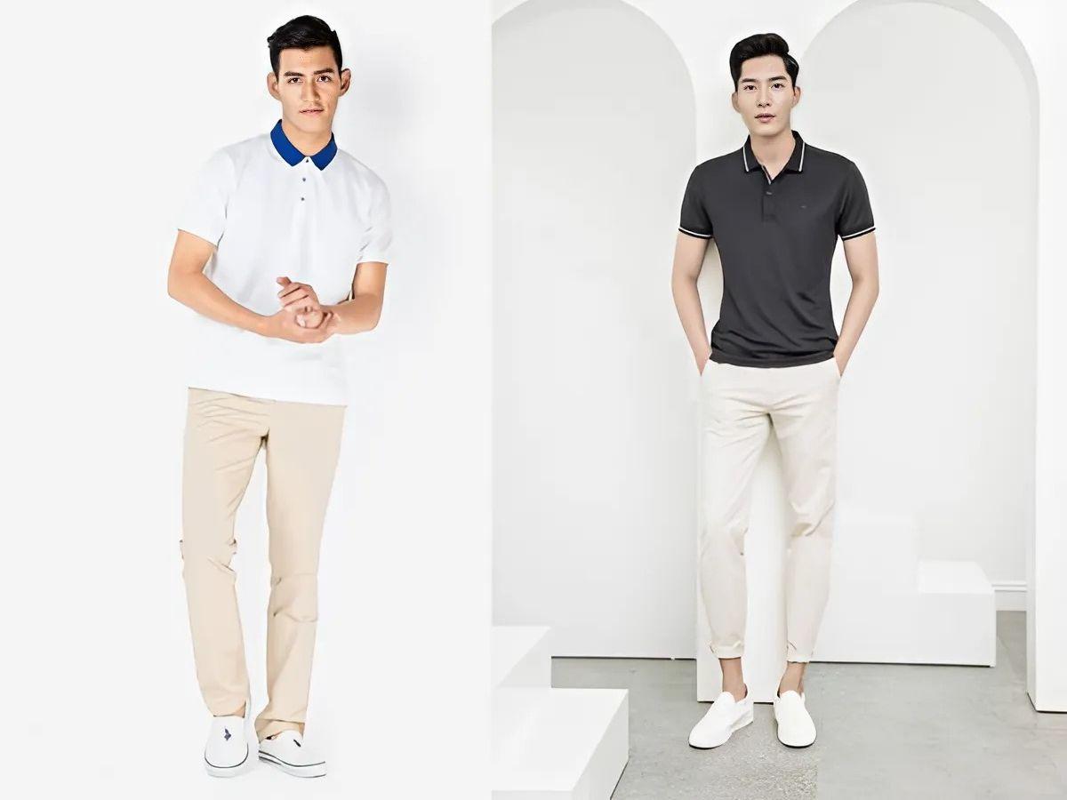 Combo áo polo và quần kaki là lựa chọn đáng thử.