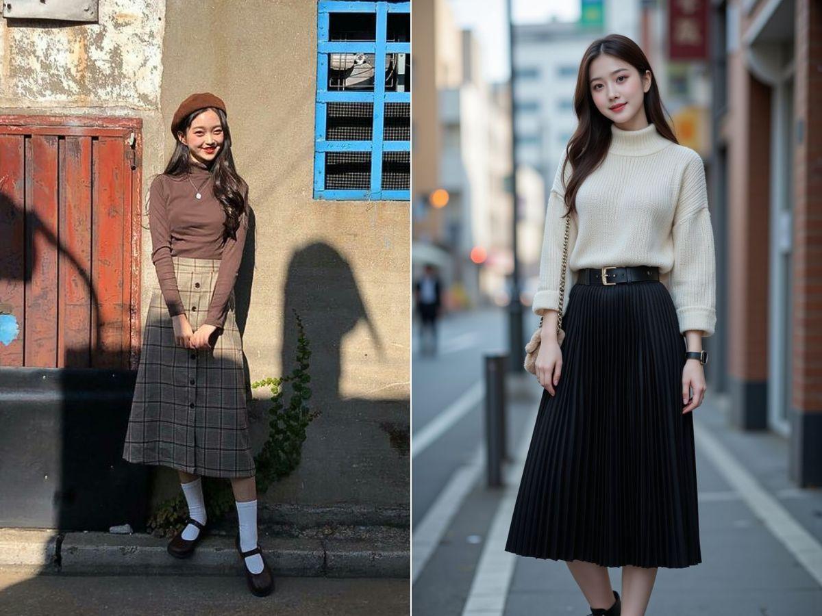 Vừa ấm áp vừa nữ tính cùng áo len và chân váy midi