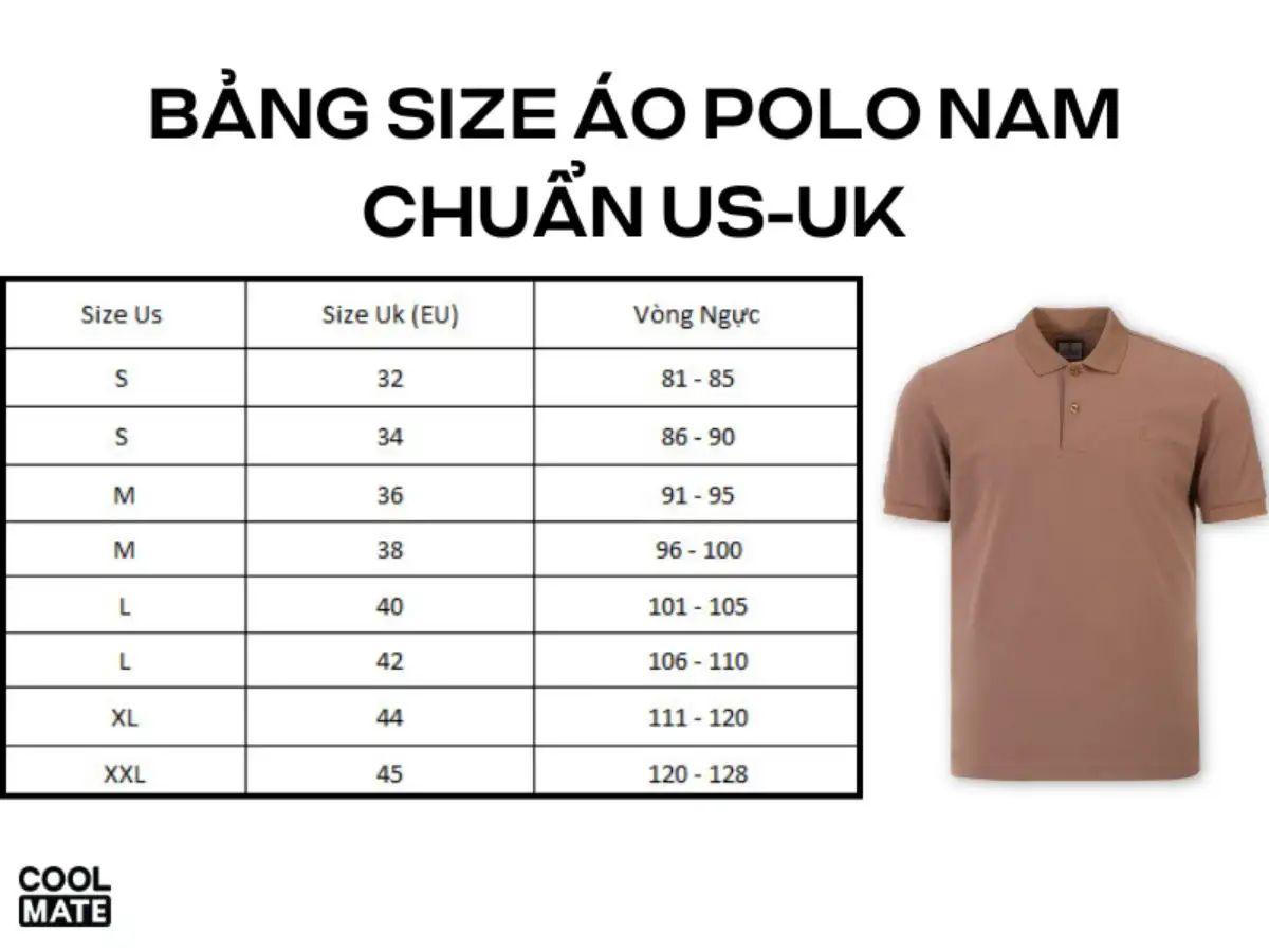 Ảnh bảng size áo thun/polo mẫu của Coolmate