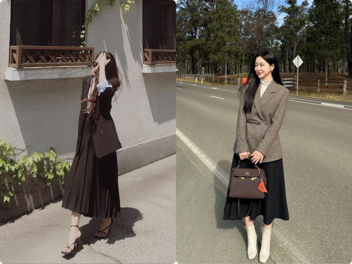 Nâng tầm set đồ thời trang công sở ngày đông với sự kết hợp giữa áo blazer và chân váy dài