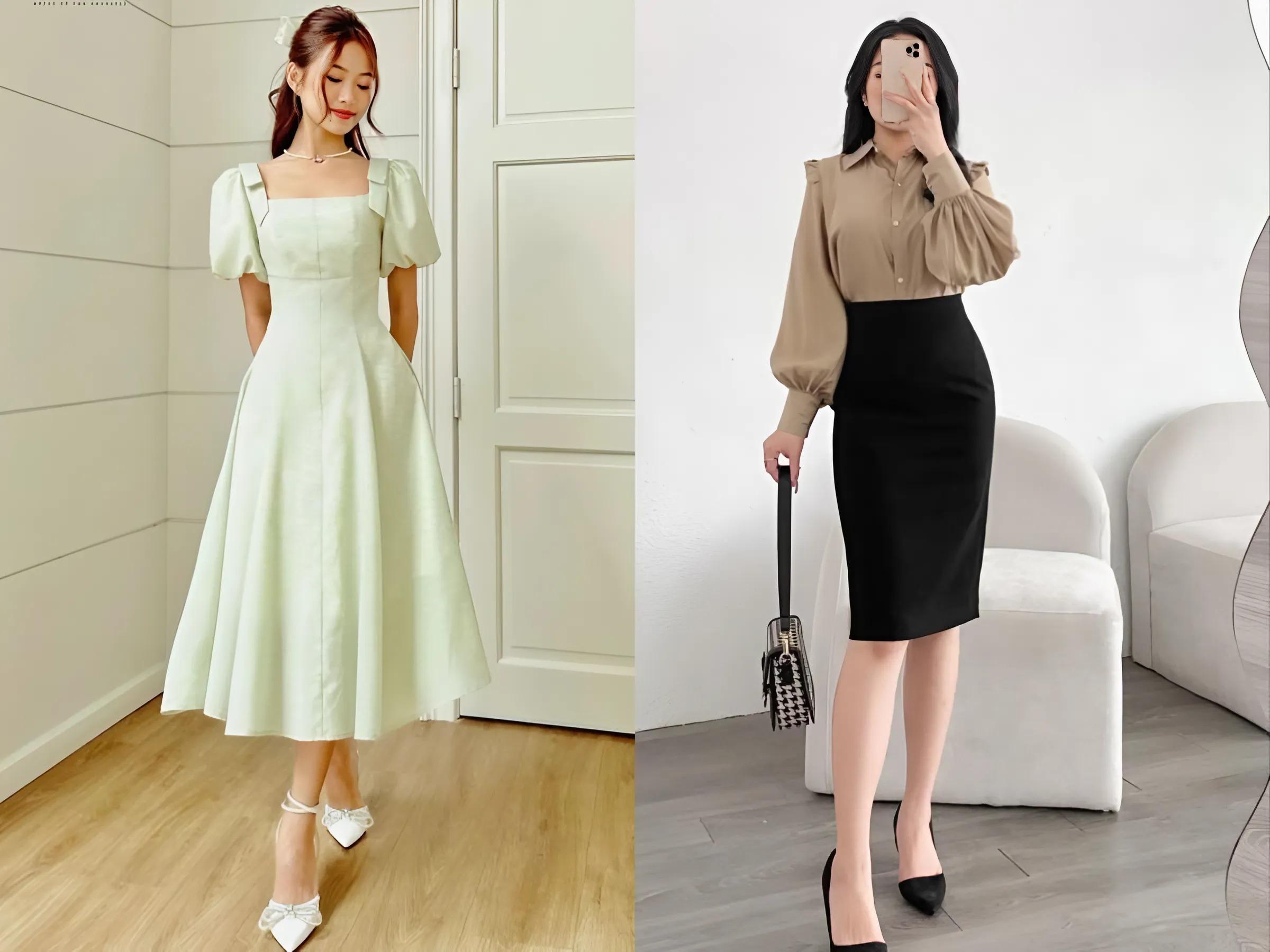 Phong cách dịu dàng, nữ tính: Đầm+Chân váy + Áo kiểu