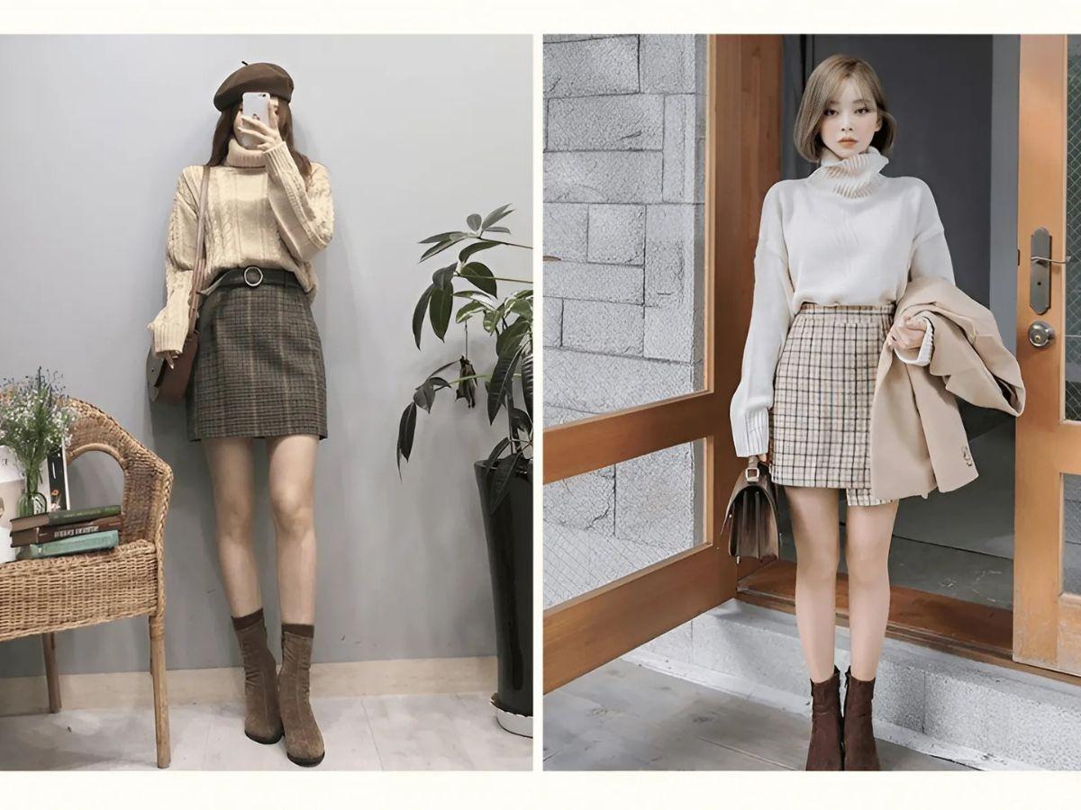 Chân váy midi với áo len là một sự kết hợp hoàn hảo