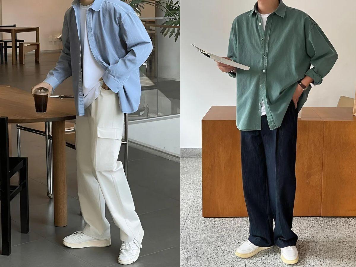 Kết hợp quần ống suông với áo sơ mi