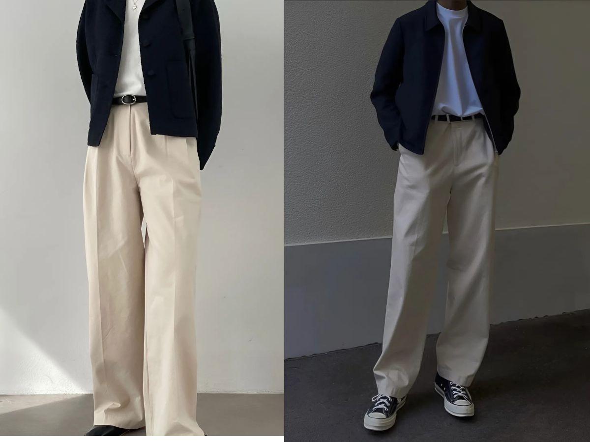 Thêm blazer bên ngoài set đồ quần ống suông và áo thun