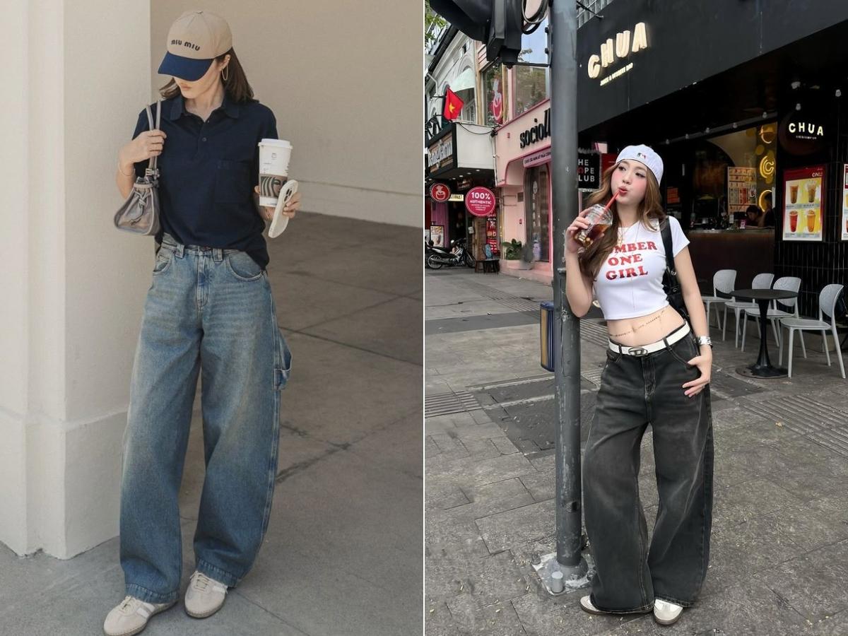 Phối quần jeans ống rộng với giày thể thao là công thức đơn giản lại hiệu quả