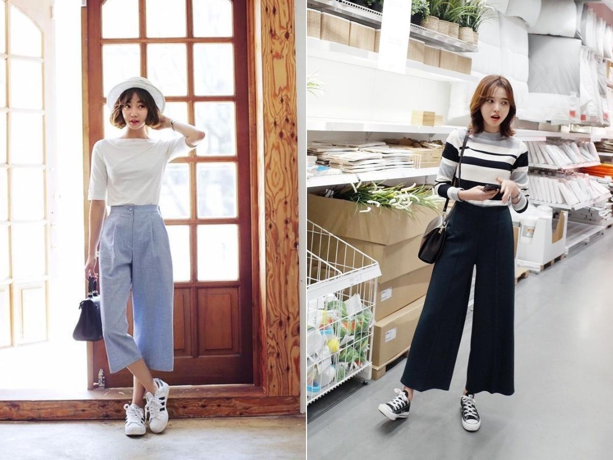 Quần culottes là item tôn dáng hiệu quả khi đi cùng giày thể thao