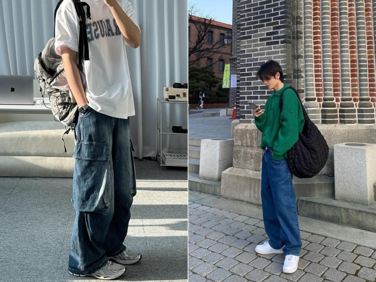 Phối quần jeans ống rộng cùng giày thể thao là công thức chuẩn cho vẻ ngoài nam tính