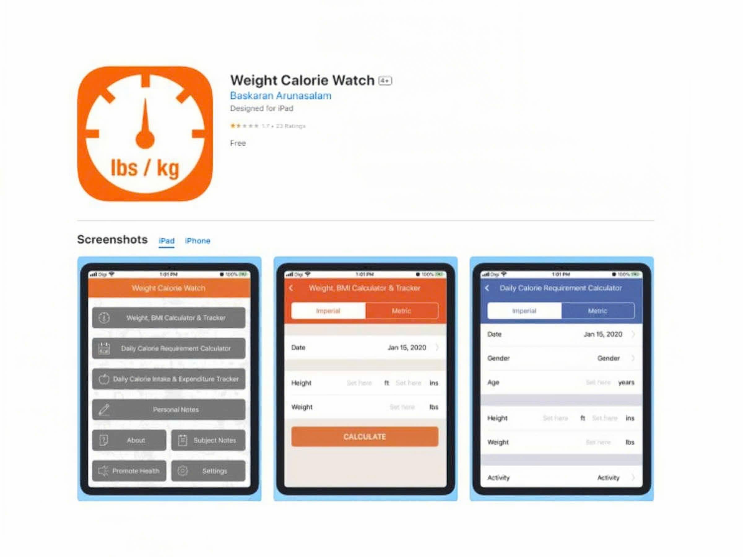 App Weight Calorie Watch