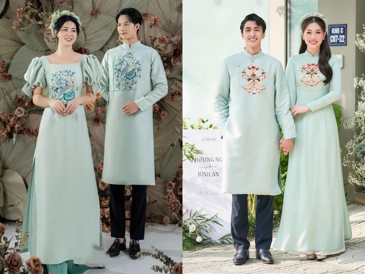 Mẫu áo dài cưới màu xanh ngọc trẻ trung cho nam