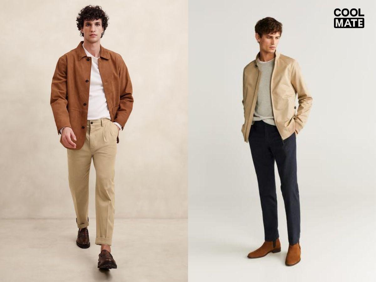Áo khoác chino kaki có kiểu dáng Harrington đơn giản