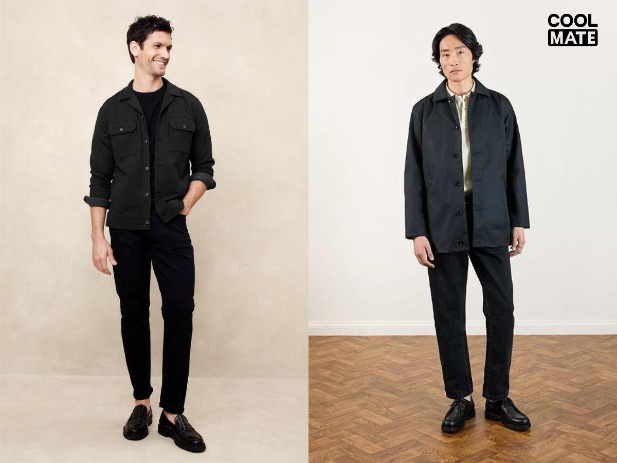 Mẫu béo mập mặc áo khoác kaki tối màu đứng form so với áo khoác phao sáng màu dày cộm