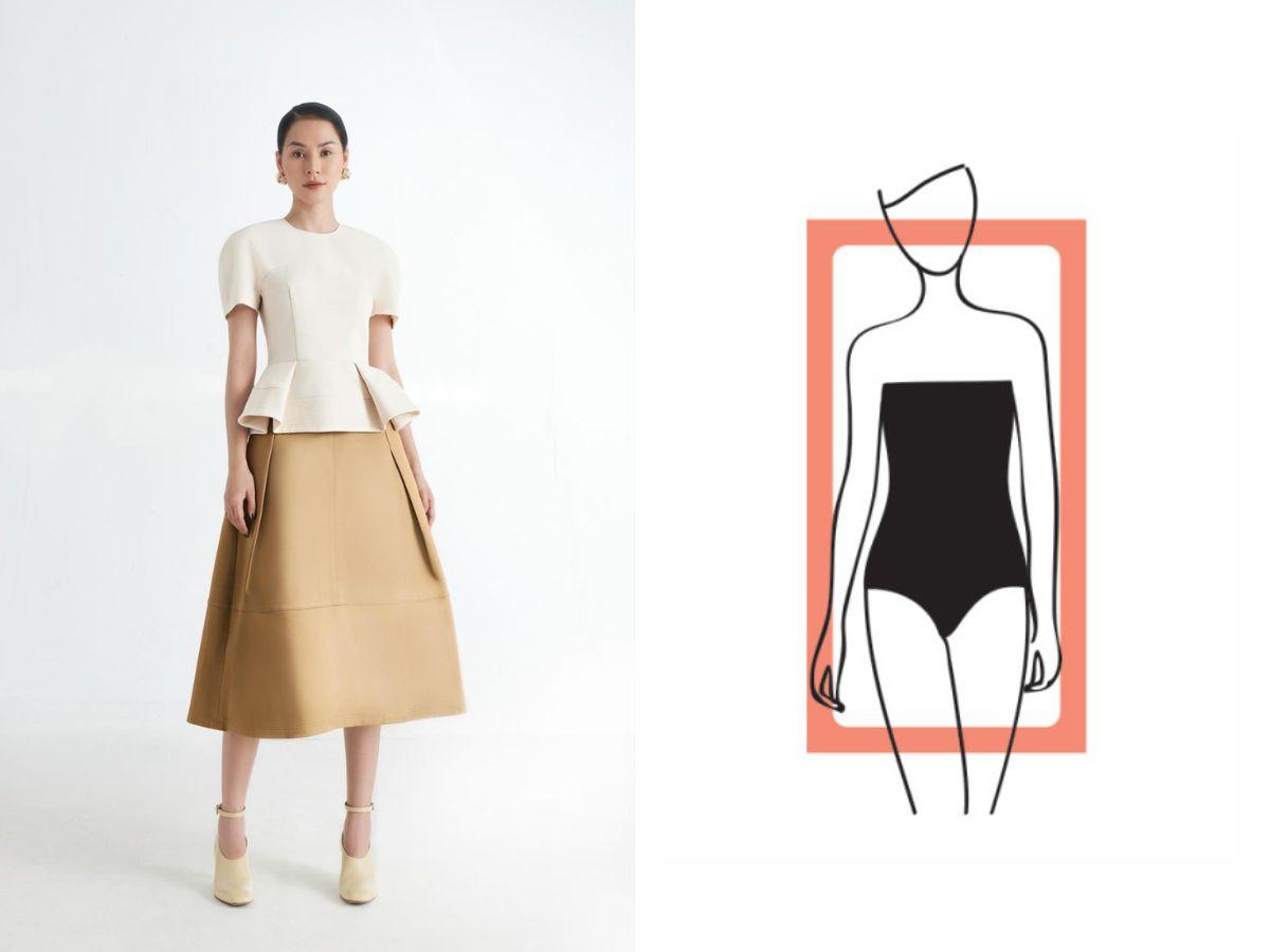 Người dáng chữ nhật nên mặc áo peplum vạt xòe để tạo điểm nhấn eo và hông