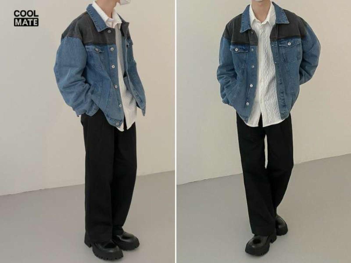 Áo sơ mi và áo khoác jeans tạo nên vẻ ngoài lịch lãm nhưng không quá cứng nhắc