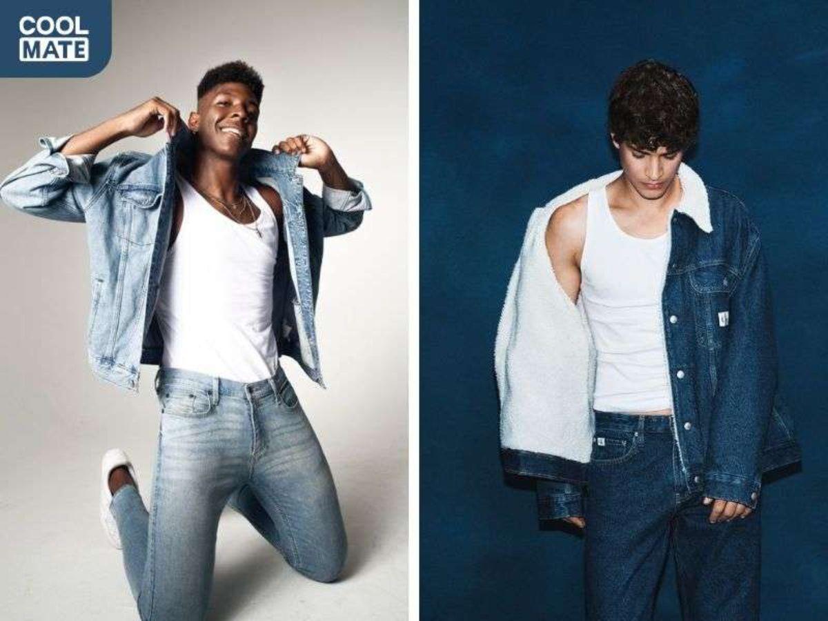 Phối áo khoác jeans với áo ba lỗ mang lại vẻ ngoài nam tính