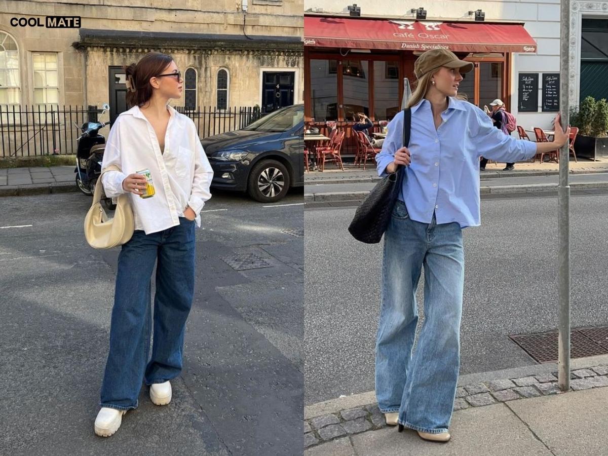 Áo sơ mi phối cùng quần jeans là lựa chọn linh hoạt, dễ ứng dụng từ đi làm đến dạo phố