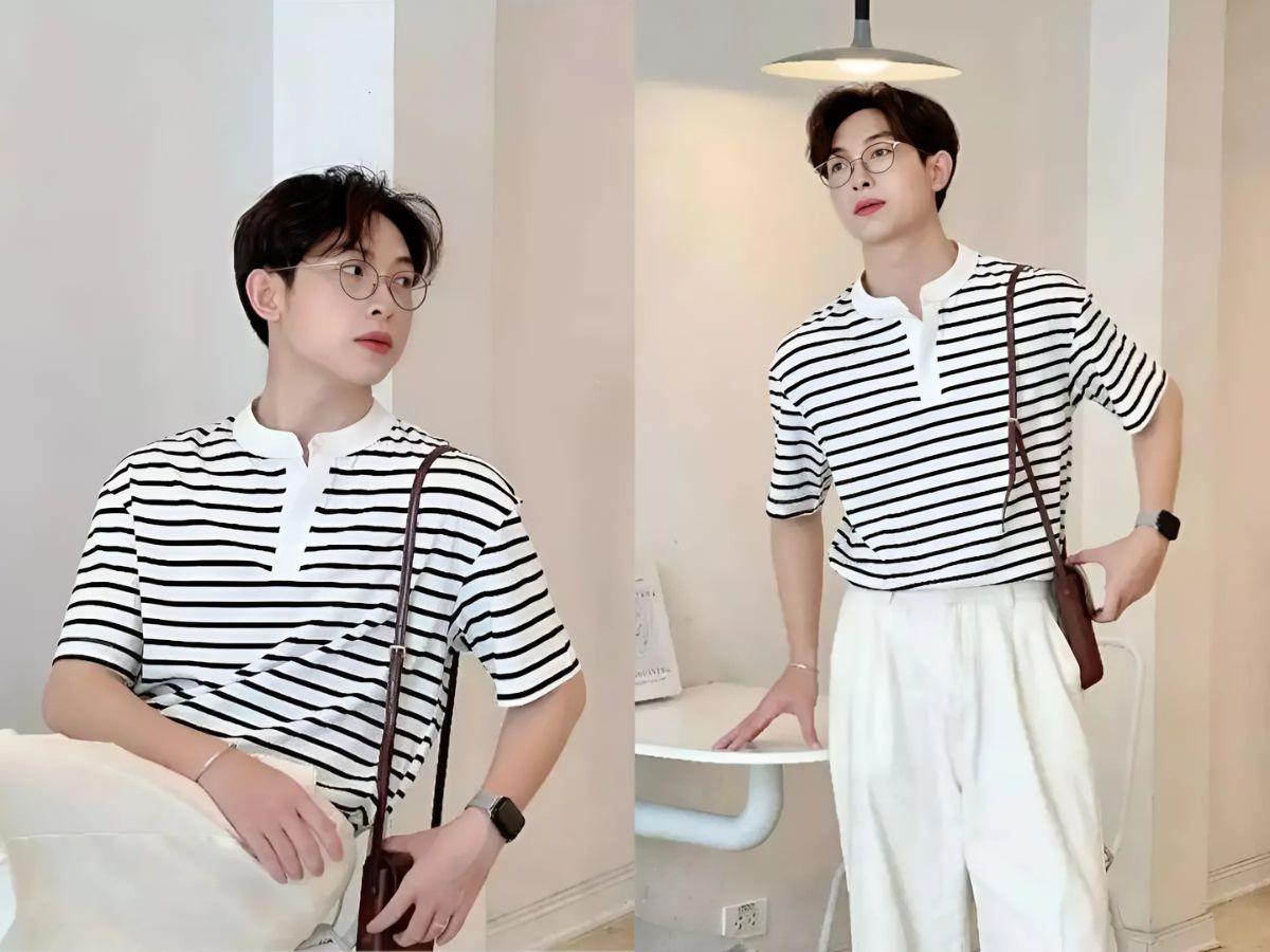 Áo thun sọc ngang form rộng basic thanh lịch và năng động